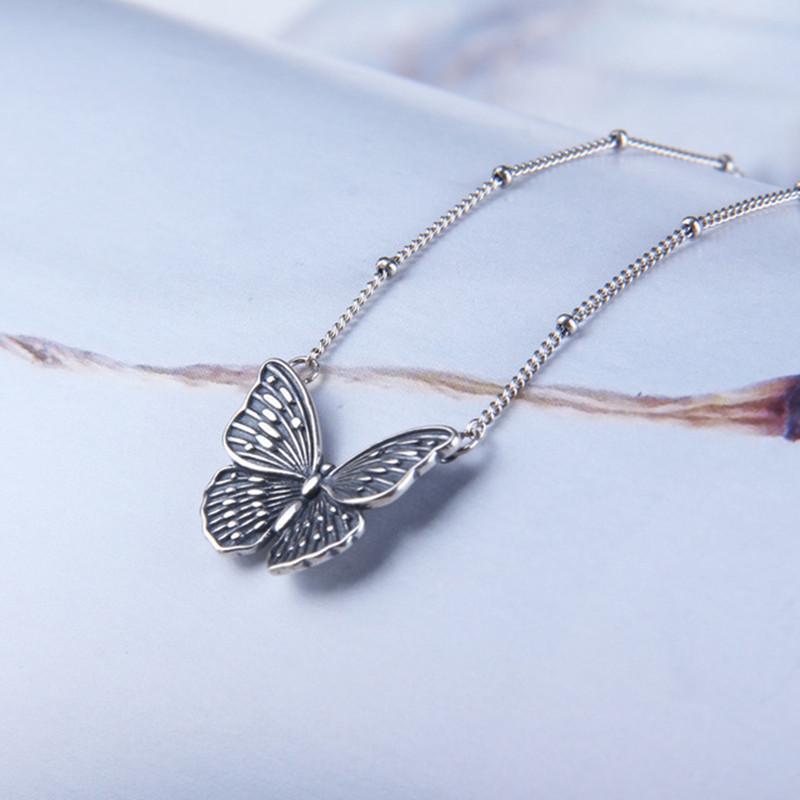 Buyee 925 Sterling Silver Female Big Pendant Chain Butterfly Simple Necklace for Women Fashion Ethnic Animal Fine Jewelry Chain