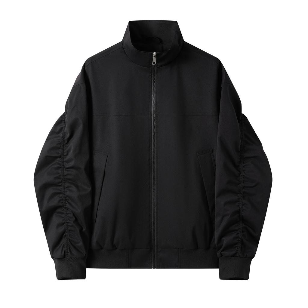 Pánská nová neformální bunda v americkém stylu Jaro Podzim Jednobarevná Trendy Retro Pracovní Pilotní bunda se stojáčkem