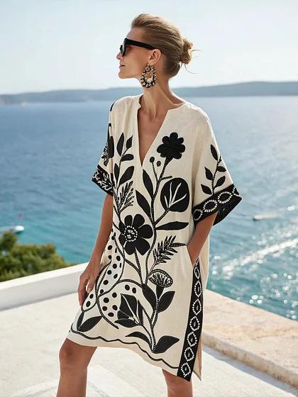 26Y2 Vacation Bikini Blouse Sunscreen Printed Beach Skirt European and American New Models