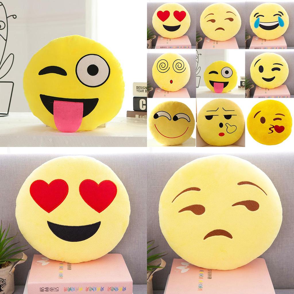 Charming 13" Yellow Round Emoji Pillow With Cute Fun Design And Soft Plush Material