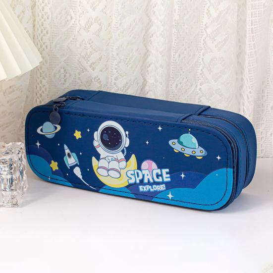 Dual-Layer Pencil Case Faux Leather Cute Stationery Bag Large Capacity Portable Pen Pouch for School Office Supplies