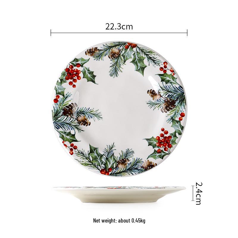 European & American Ceramic Christmas Dinner Plate - Creative Underglaze Decorative Round Dessert Plate