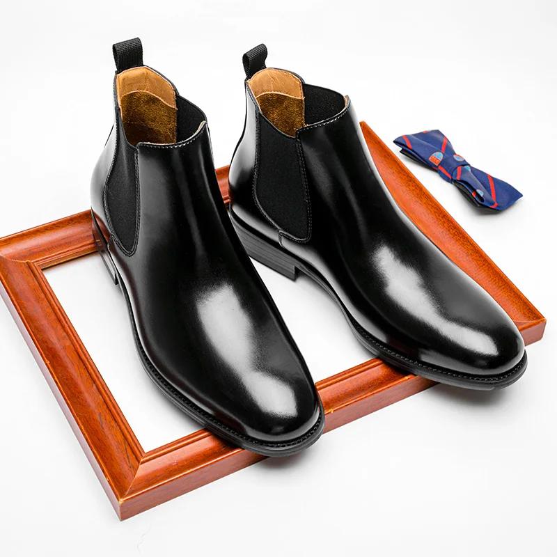 Golden Sapling Retro Men's Chelsea Boots Winter Work Shoes Genuine Leather Male Botas Wedding Business Formal Shoes Big Size 47