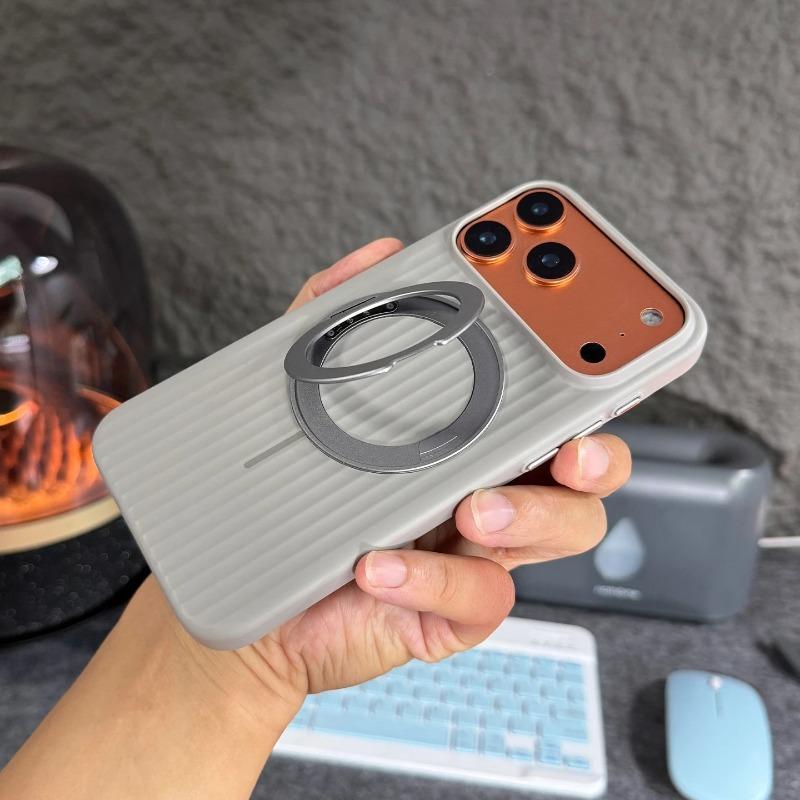 3D Striped Corrugated 360 Rotating Stand Holder Case for iPhone 17 16 15 14 13 Pro Max Ultra Slim UV Magnetic Plastic Hard Cover