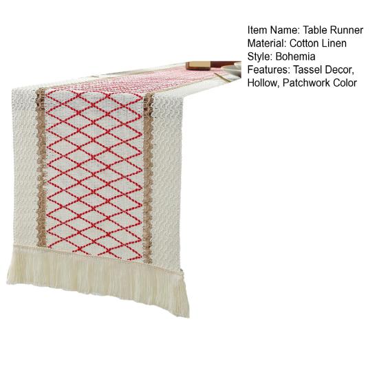 Boho Style Table Runner Patchwork Color Long Farmhouse Rustic Table Runner with Tassel Party Home Decor