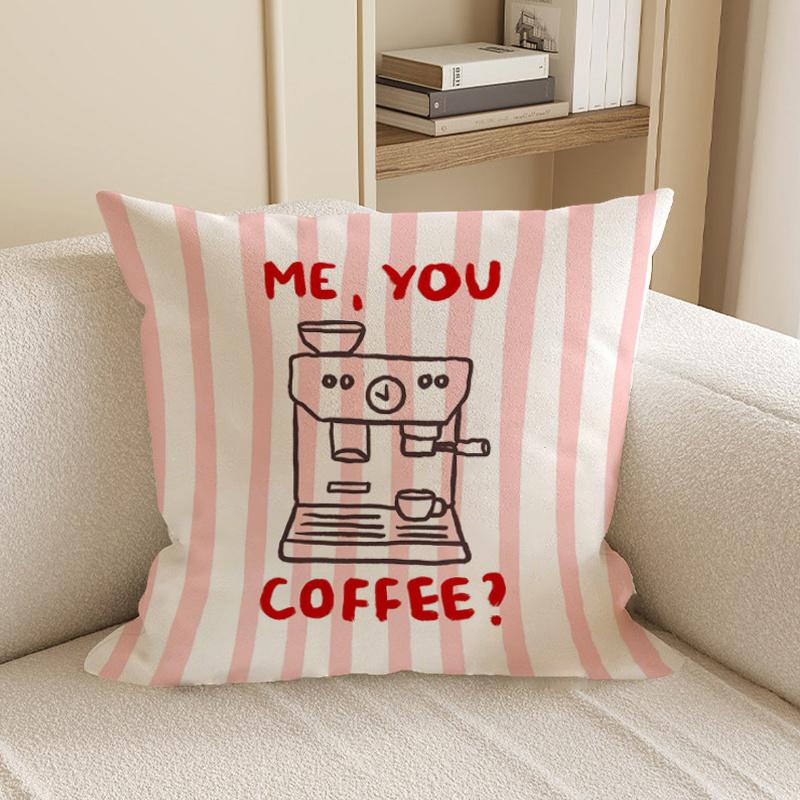 Coffee Lover Pillowcase Me You Coffee Cushion Cover Coffee Machine Print Throw Pillow Pink Striped Home Decor Cafe Style Gift 40x40 cm