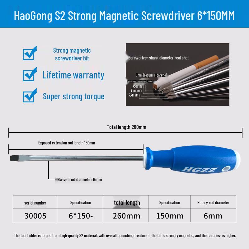 Haogong S2 Alloy Magnetic Screwdriver - Industrial Grade Phillips, Slotted, Torx, Flathead.