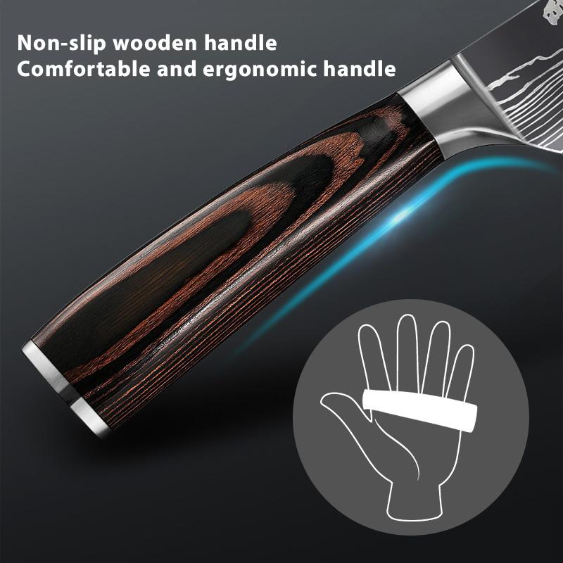 10 sztuk noże kuchenne ze stali nierdzewnej 7CR17 440C laserowy damasceński japoński tasak Santoku narzędzie do krojenia nóż szefa kuchni