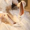 Bow Pointed Toe High Heels Wedding Shoes Women's Stiletto Slip Temperament Versatile Shoes