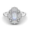 6X4 MM Oval Natural Moonstone Designer Flower 925 Sterling Silver Women Wedding Ring