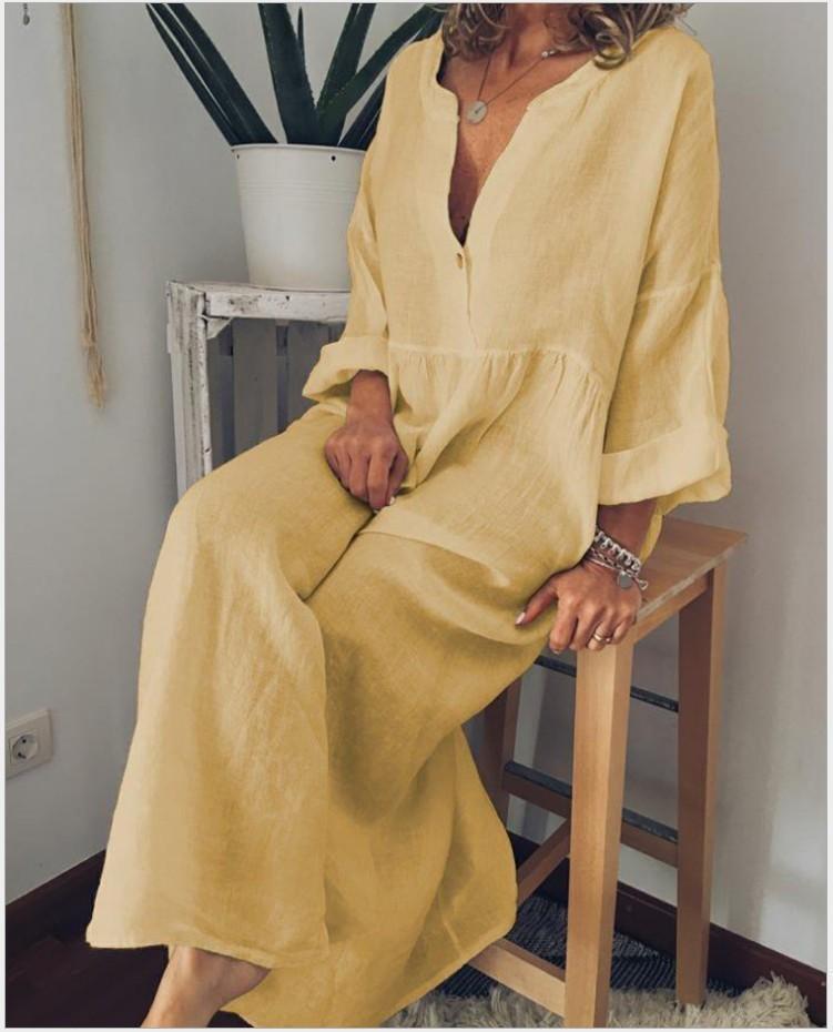 

Women s Fashion Casual V-neck Bohemian Print Pocket Dress Long Skirt XXXL жёлтый