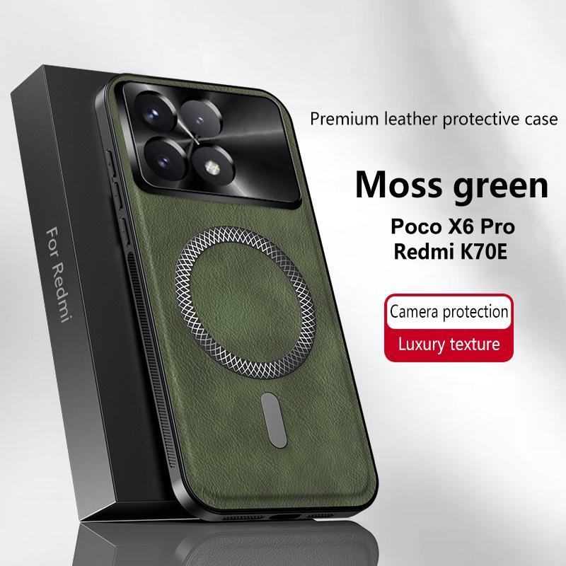 For Redmi K70E Poco X6 Pro Case Magnetic Elegant Leather Wear-Resistant Lens Fully Covered Non-Slip Grip Edge Cover Shell