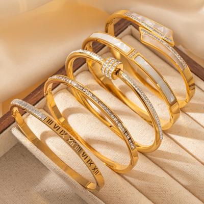 Htpwe Stainless Steel Zirconium Shell Bracelet For Women 18k Gold Plated Couple Holiday Gift Bracelet Party Daily Zircon