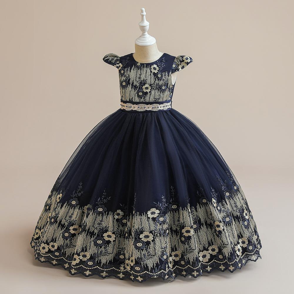 Fluffy Tulle Christmas Girls Dresses Formal Embroidery Bridesmaid Wedding Princess Kids Party Dress for Girl Costume Birthday Gown