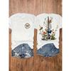 Womens Floral Butterfly Print Tee Round Neck Short Sleeve Casual Vacation Top