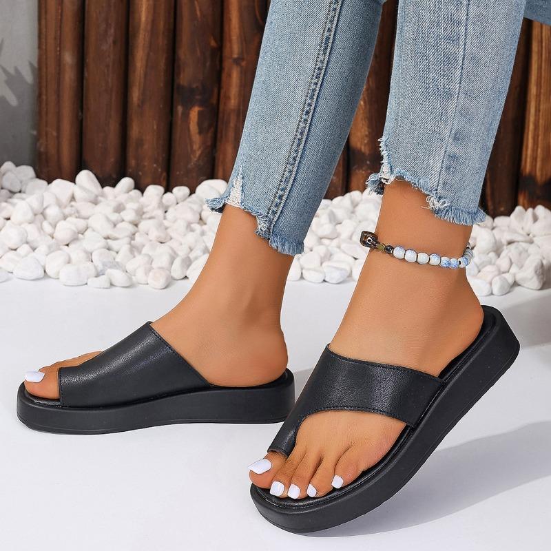 Beach shoes summer large size outer slippers solid color set toe thick sole round head sandals