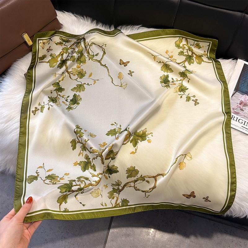 70x70cm Lightweight Silk-Look Square Scarf Women French Chic Hair Band Office Accessory Viscose 96%