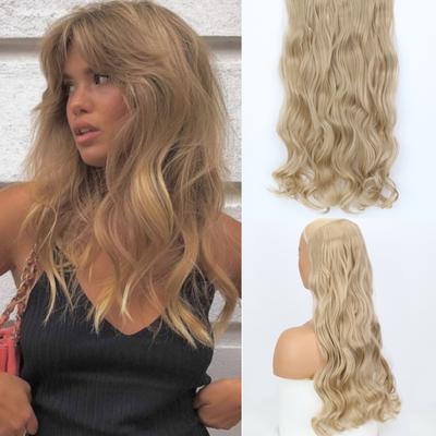 Lange gewellte Kunstfaser-Haarverlängerung, 55,9 cm, 5 Clips, gewelltes, glattes Haarteil, Schwarz, Braun, Blond, für den täglichen Gebrauch