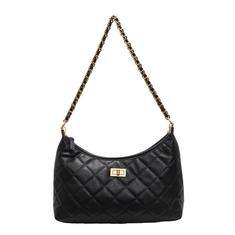 Retro Diamond Small Fragrant Chain Tote Bag Women'S Commuter Versatile Underarm Bag Shoulder Bucket Bag