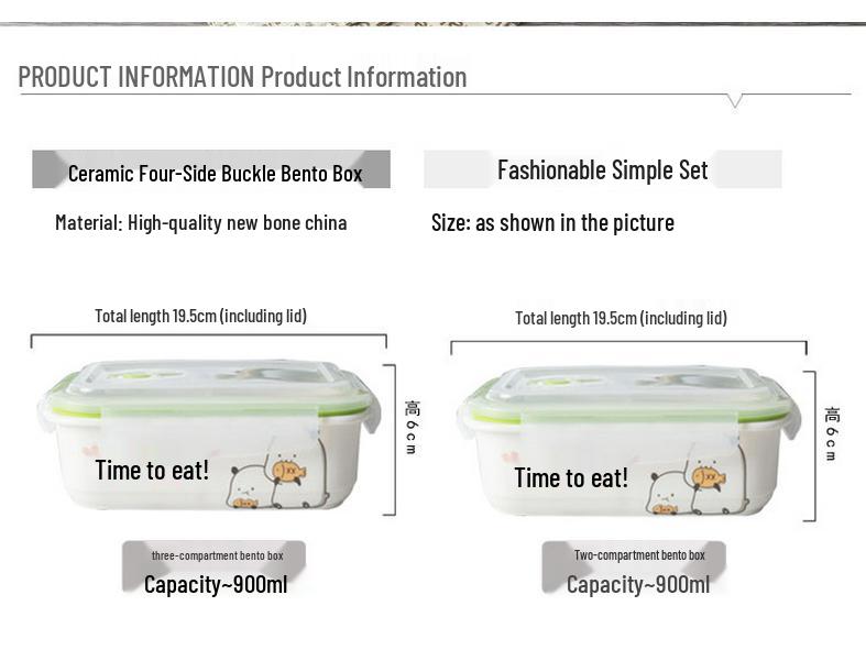 Microwaveable Ceramic Bento Box with Two or Three Compartments, Perfect for Students and Office Workers.