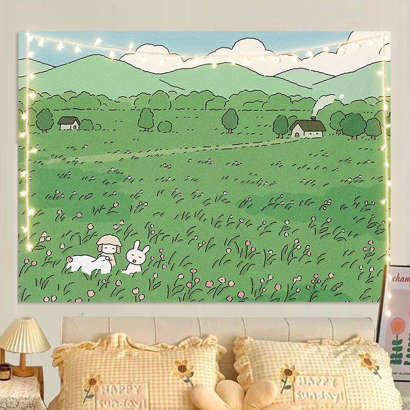

Ins Fresh Style Healing Cute Cartoon Tapestry Bedroom Decor Wall Hanging Cloth Unique Wall Art for Living Room 74x94cm(29x37in)