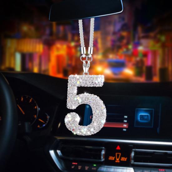 Bling Car Rear View Mirror Accessories Rhinestone Numbers Hanging Ornament 0-10 Automotive Interior Pendant for Women