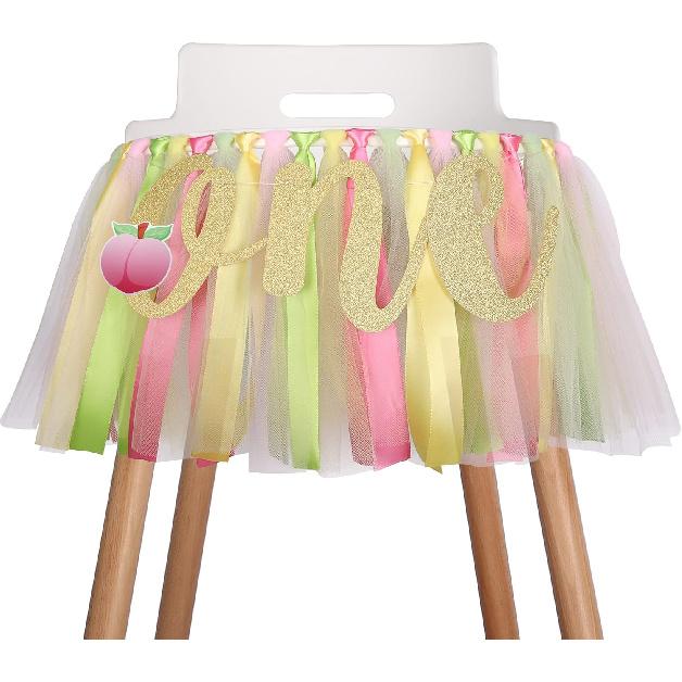 Sunflower Highchair Banner Decoration for Baby - Party Theme Pull Flag, High Chair Fabric Garland, 1st First Birthday Banner, Photo Props, Handmade Peach Highchair Banner