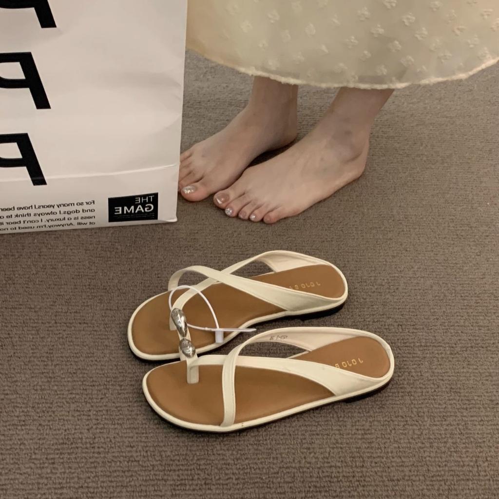 Late evening breeze retro brown premium open-toed sandals fairy shoes 2025 new summer flat-bottomed vacation cool slippers