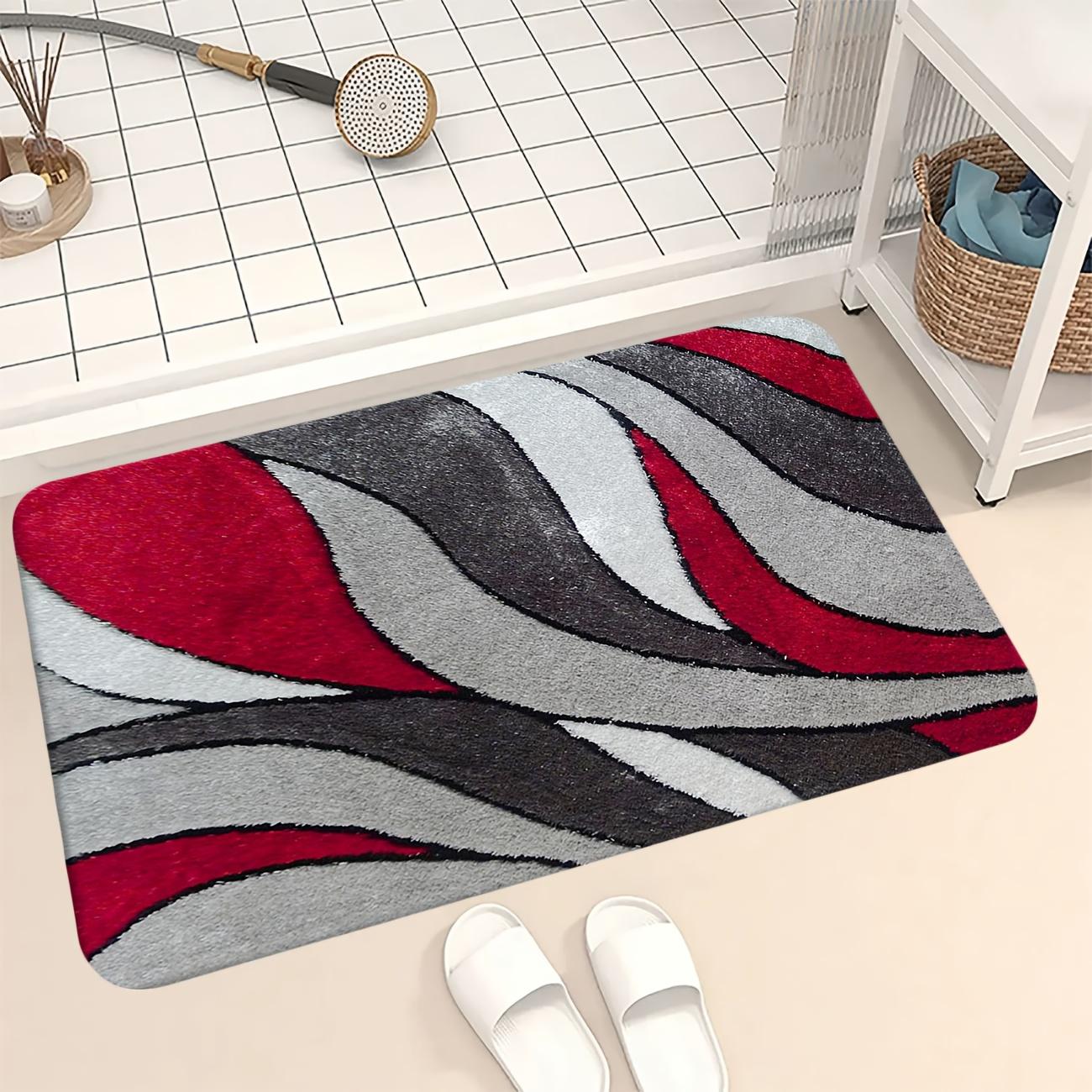 

Red Gray Ripple Design Bath Mat, Soft Flannel Non-Slip Rug, Machine Washable for Bathroom,Kitchen, Living Room,Modern Home Decor 40x60cm