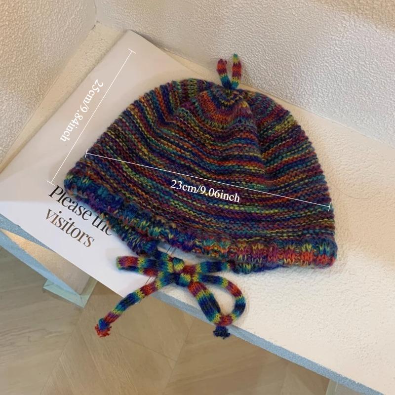 Winter Ear Protection Hat Rainbow Stripe Knitted Headgear Korean Women Fisherman Cap Girls Ski Riding Bonnet