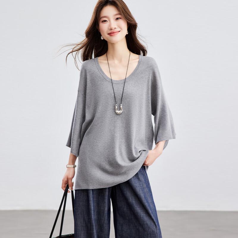 CARBAMMI Women s Relaxed Fit Seven-Sleeve Knit Top M