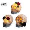 Halloween Umgebungslicht Gotische Schädel Rose Figur, Tag der Toten Harz Party Dekoration Statue, Gruselige Skelettkopf Lampe für Schreibtisch