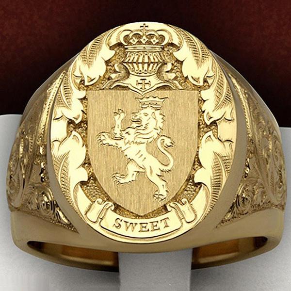 1 Stück Luxus Krone Löwe Schild Ringe für Männer Vintage Mode Edelstahl Hip Hop Gelbgold Antik Punk Verlobung Schmuck