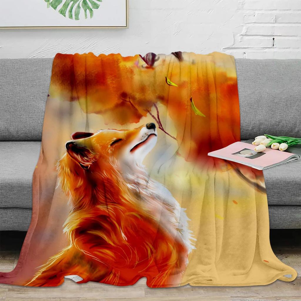 Cute Cartoon Fox Digitalprinted Polyester Bedroom Velvet Flannel Cover Blanket Fleece Soft Sofa Cover Blankets for Beds