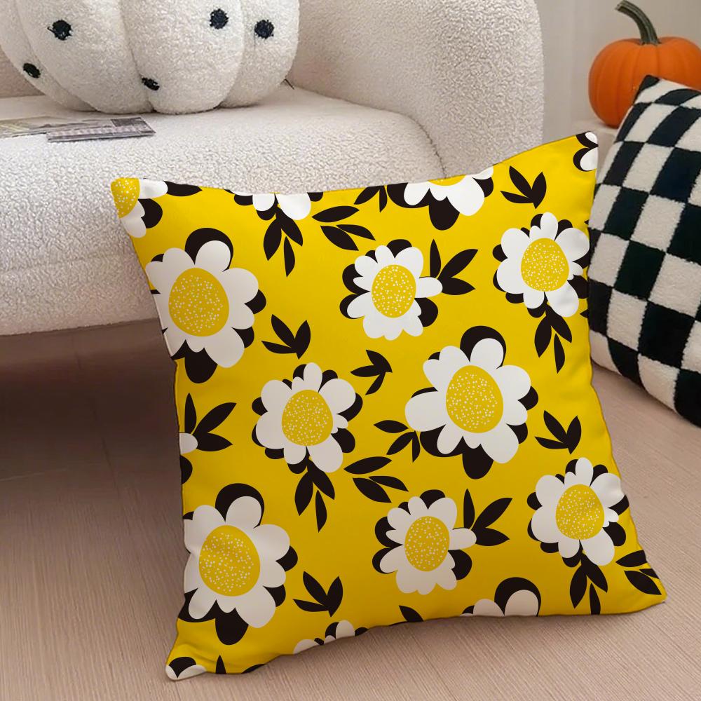 Spring and Summer Floral Cushion Cover Throw Pillow Cover Hidden Button Durable Polyester Chair Cushion