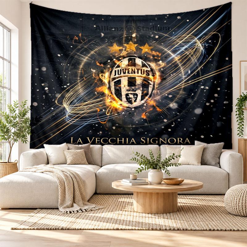 Juventus FC Wall Tapestry, Soft Fabric Wall Hanging, Decorative Backdrop For Bedroom Home Wall Art