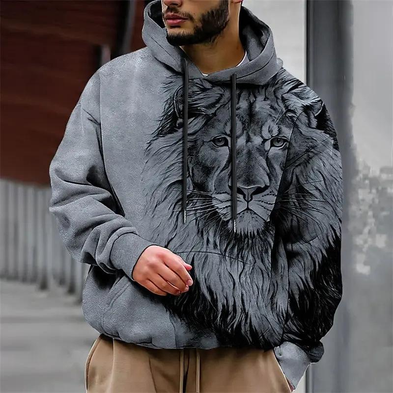 2024 New Men's Hoodie Factory Direct Sales Heat Transfer Printing Animal Print Loose Hooded Hoodie Men's Hoodie