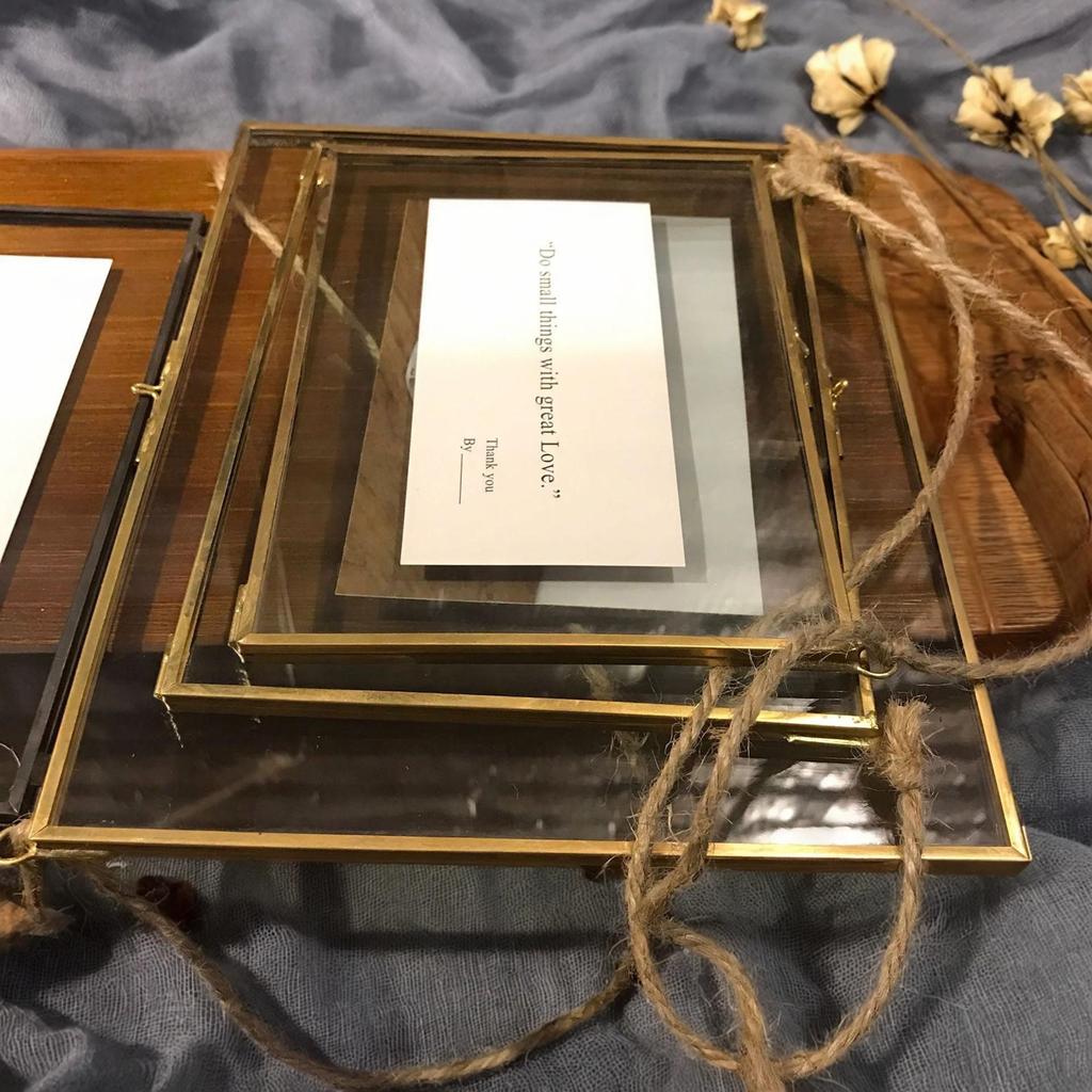 Golden Border Glass Photo Frame - Wall Hanging & Desktop Decorative Display