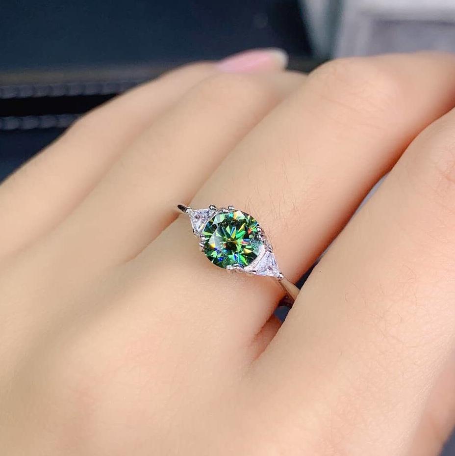 1 Carat Blue-Green Moissanite Open Ring for Women - Simulated 8 Hearts & Arrows PT950 Plated - Trendy New Arrival