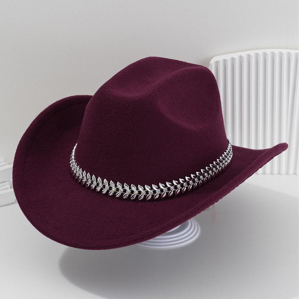 Men's and women's Panama French cowboy hats, jazz top hats, accessories, three-dimensional leaves, rhinestone belts, bonfire balls