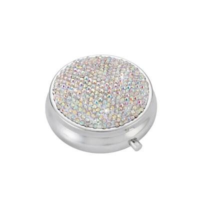Diamond Blingbling Pillendose, tragbare Reise-Medizinbox, 5 cm, rund, Metall, Pillen-Organizer, Mini-Taschen-Pillenetui, Tablet-Behälter