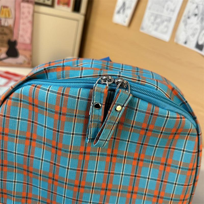 Vintage Plaid Student Schoolbag Women's Large Capacity College Style Backpack