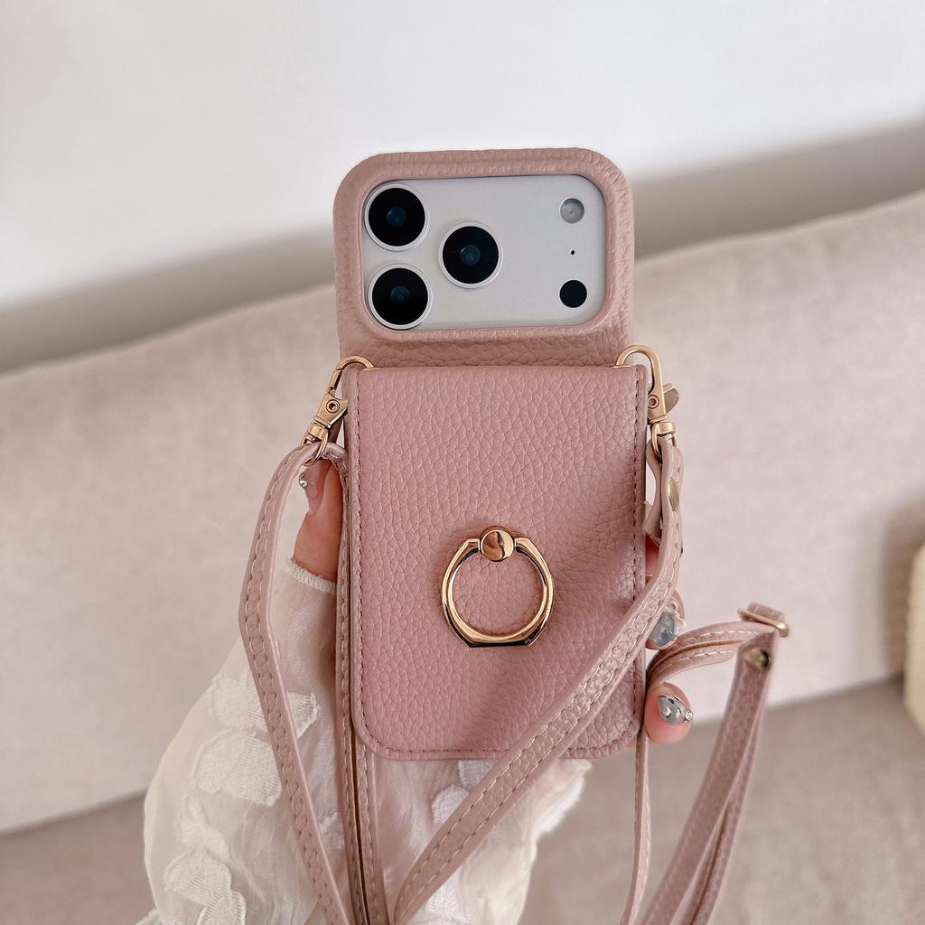 Crossbody Card Solt Ring Holder Flip Mirror Magnetic Wallet Leather Case For iPhone 17 Pro Max 16 Plus 15 14 13 12 Lanyard Cover