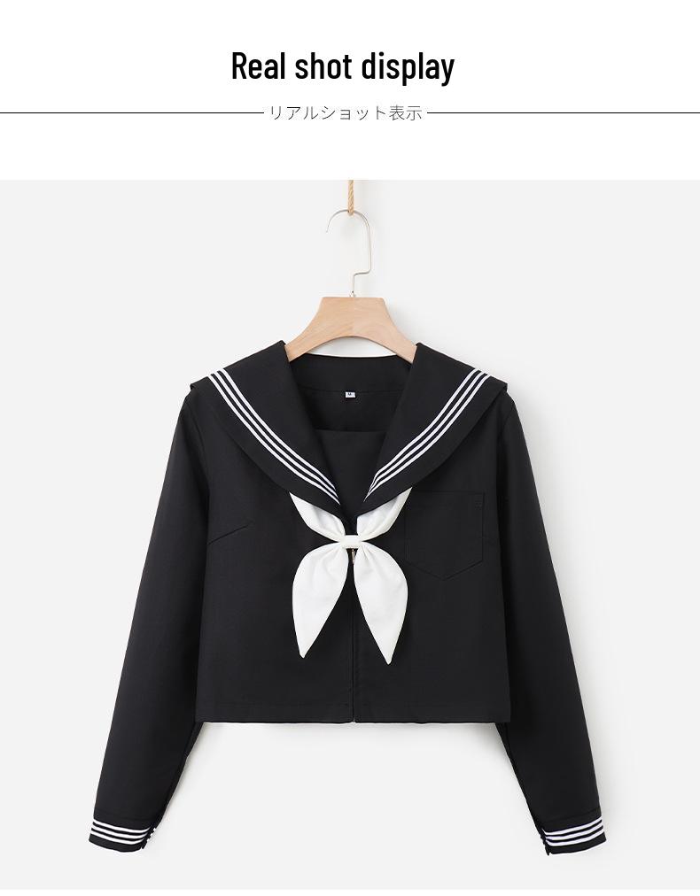 Uniforme JK Trois-Pièces Noir: Costume d'écolière orthodoxe japonais avec jupe courte douce