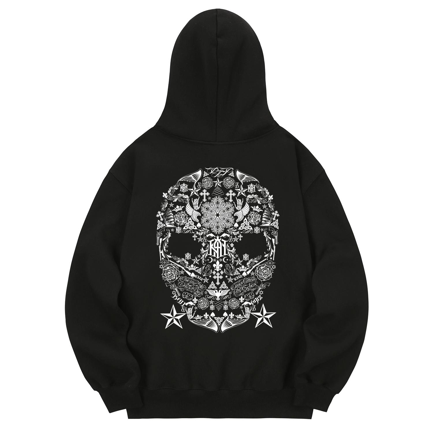 Khan 6312 Khb0094 Skull Art Fleece-Lined Hoodie - Black L