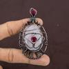 Natural EvilEye Rose Quartz, Ruby Gemstone Copper Wire Wrap Pendant 3.19" y2Y75