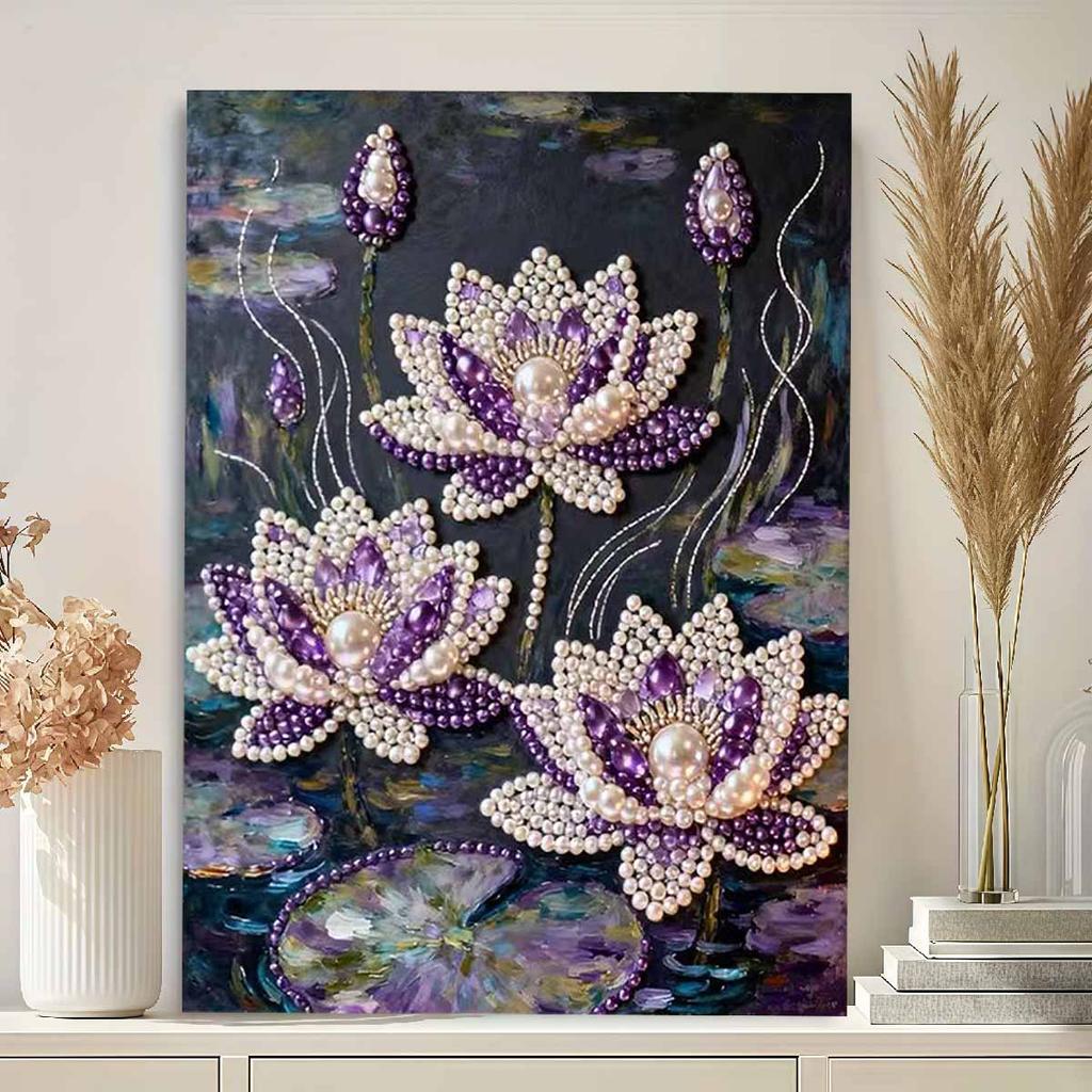 Pittura Perle di Cristallo 5D Fai da te Decorazione Cornice Pittura Fiore di Loto Decorazione Murale Casa Pittura con Perle di Cristallo Trasparenti Artigianato Artistico