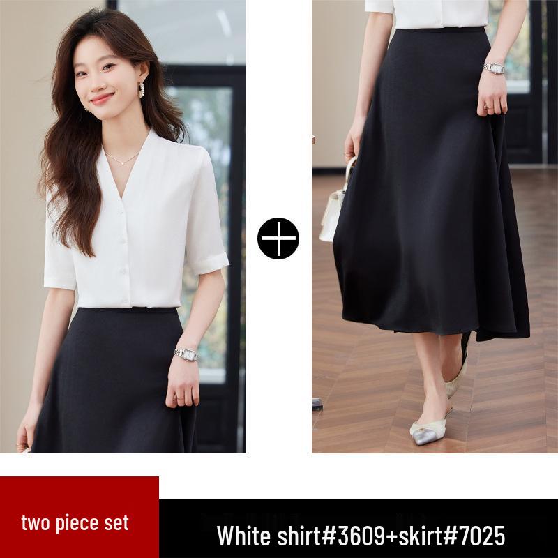 Women's Wrinkle-Resistant Chiffon V-Neck Short Sleeve Blouse - Professional Summer Top