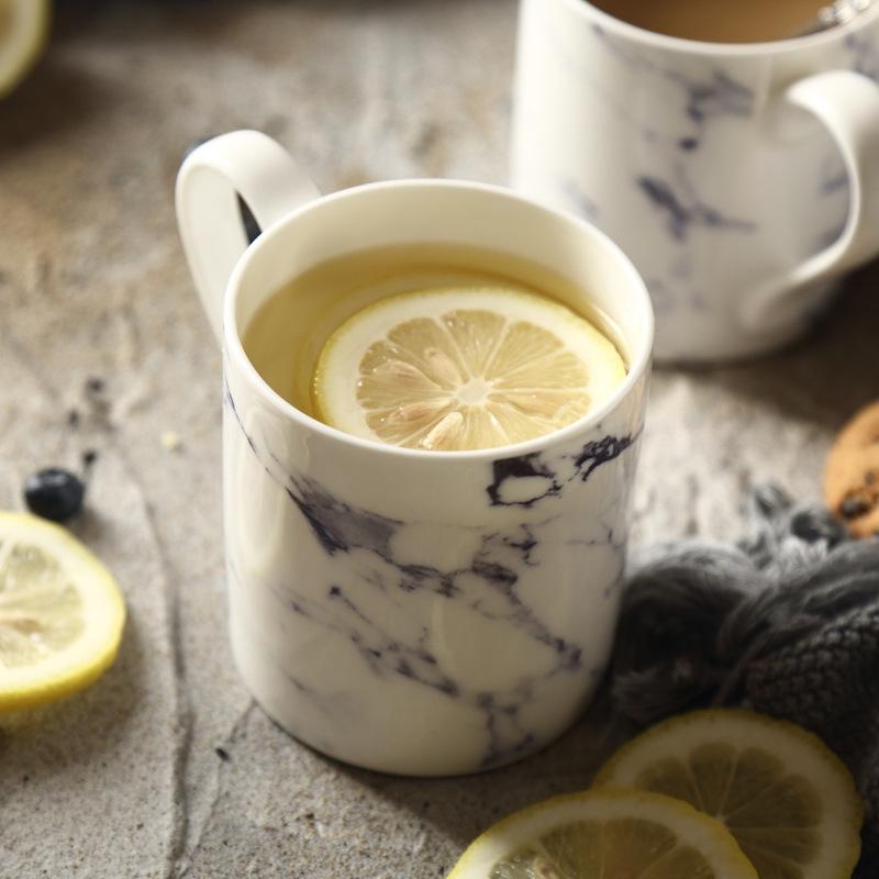 350ml Ceramic Marbled Mug Modern Blue Marble Mug Porcelain Water Milk Cup Breakfast Juice Cup Microwave Safe