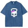 Colourful Old Washed Short-sleeved T-shirt Loose Skull Weird Bow Cute Street American Vintage Trend Leisure